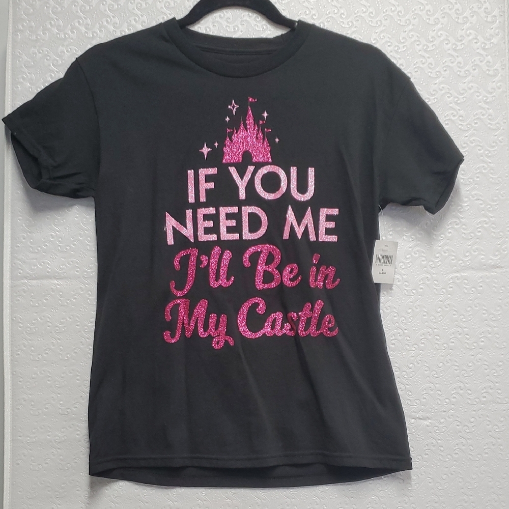 DISNEY Pink Castle Print Black Tshirt Size S
